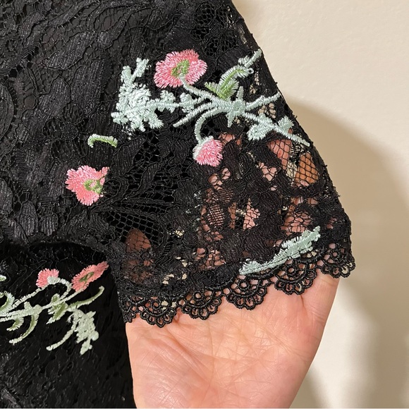 Lulu's Wayf Black Mini Valentine’s Date night Dress with Pink Floral Pattern - Picture 4 of 10